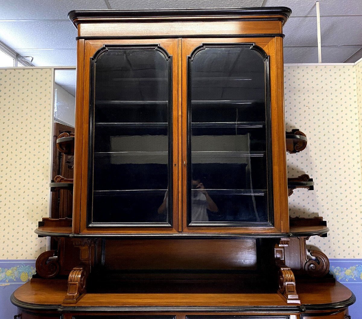 Important Half Moon Library Louis Philippe Period In Walnut And Blackened Wood -photo-2