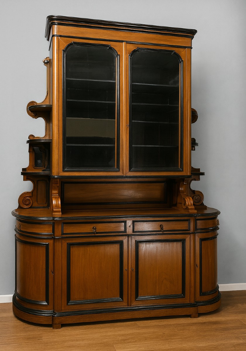 Important Half Moon Library Louis Philippe Period In Walnut And Blackened Wood 