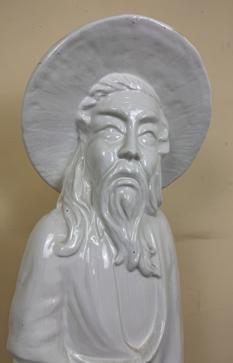 Very Large Chinese White Porcelain Statue / Height 107 Cm (b)-photo-1