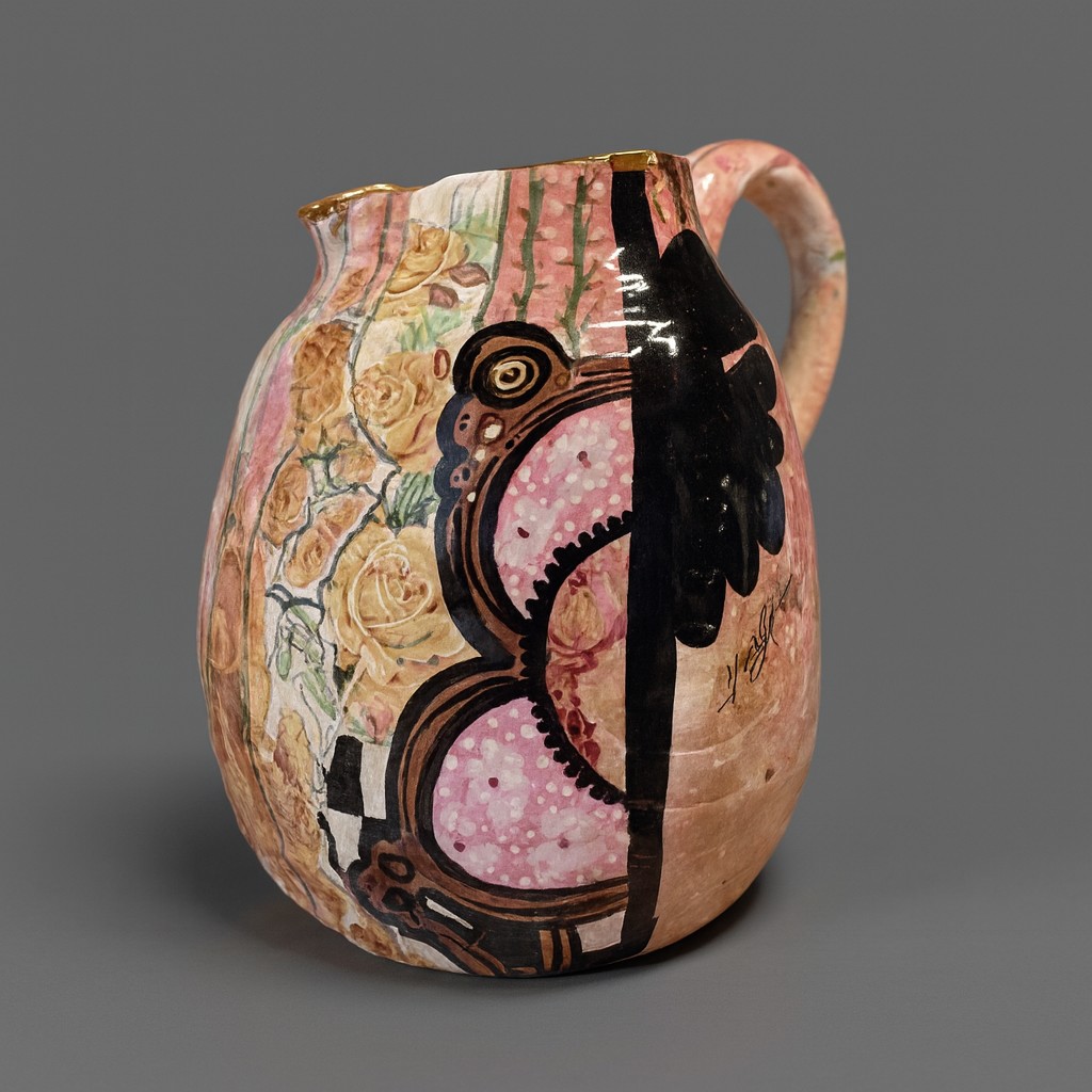 Laney K. Oxman: Multicolored Ceramic Pitcher And Slip   