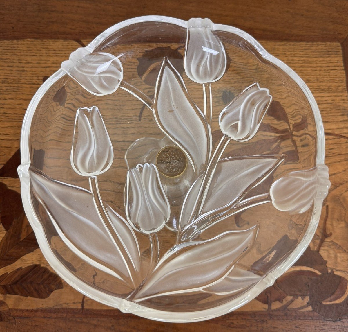 Vintage Baguier In Molded Pressed Glass With Tulip Decor-photo-4
