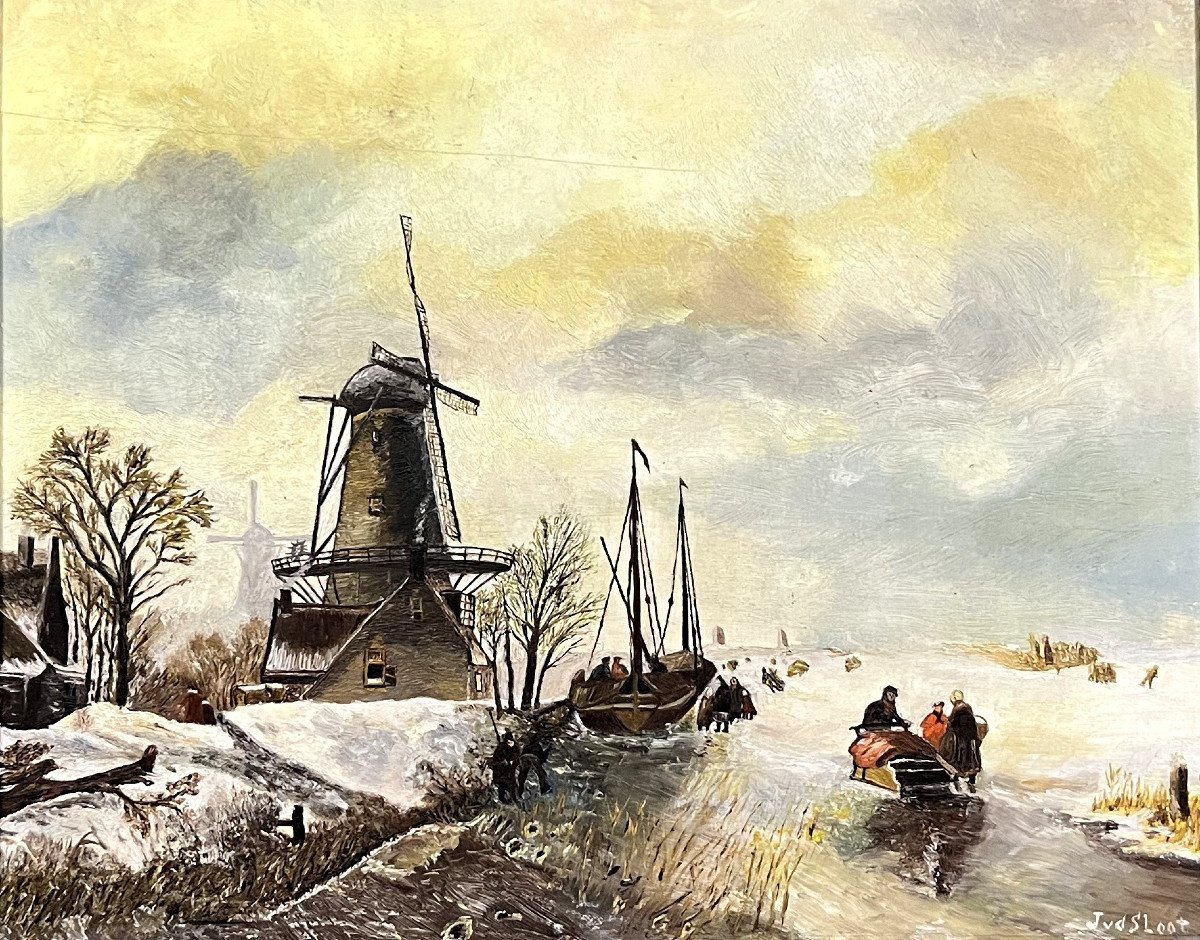 Huile Sur Panneau Paysage Hivernal -photo-3