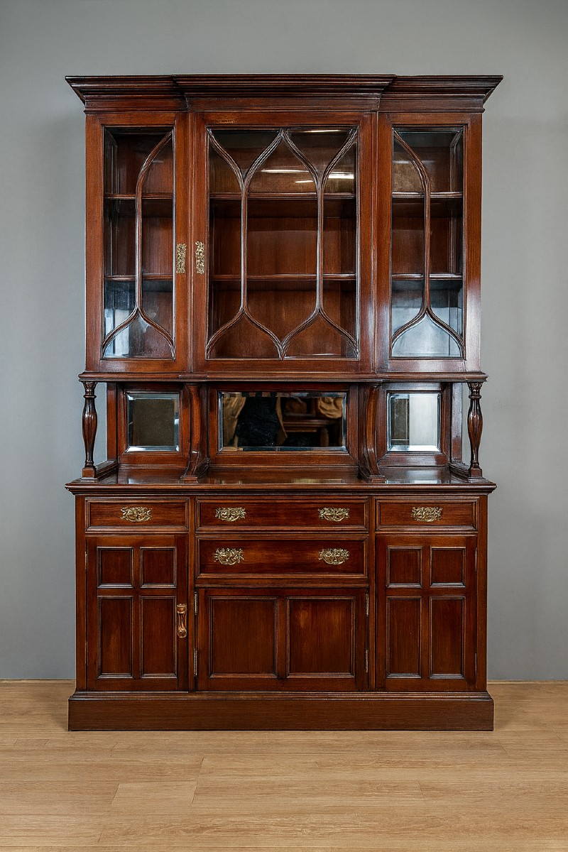 Large Mahogany Library Signed 19th Century
