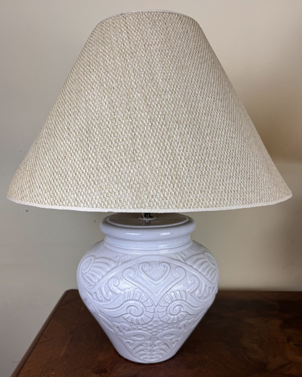 Grande Paire De Lampes Vintage En Terre Cuite émaillée -photo-1
