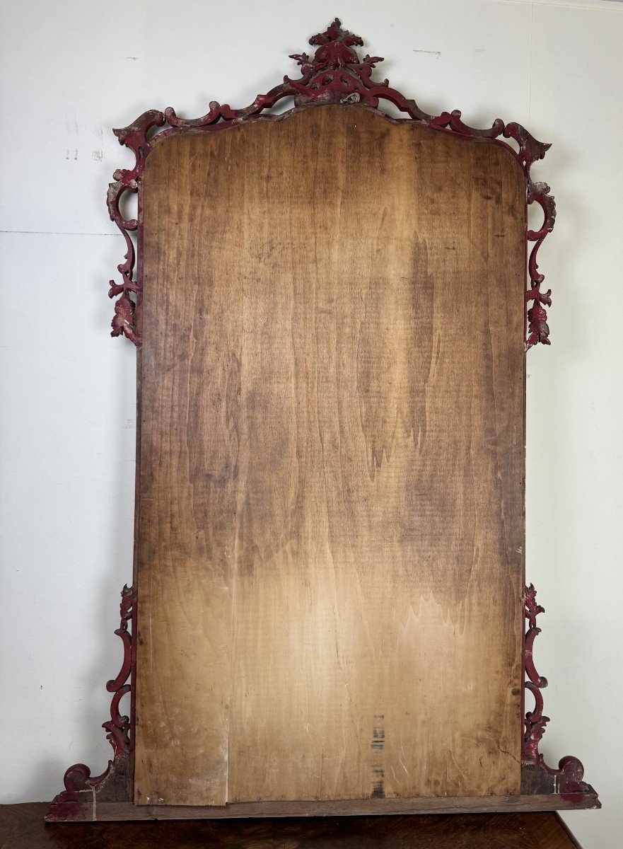 Important Miroir Vénitien De Style Louis XV Baroque En Bois Laqué Et Doré -photo-7
