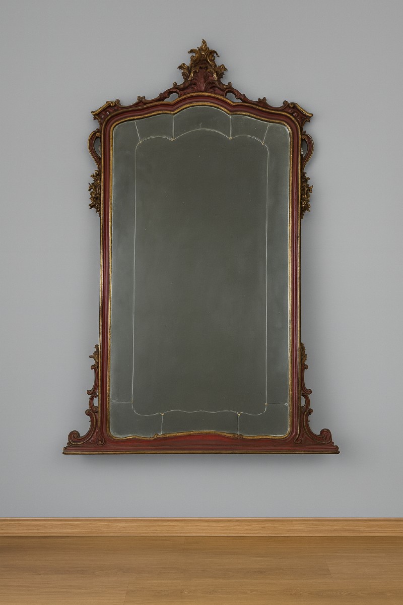 Important Venetian Mirror In Louis XV Baroque Style In Lacquered And Gilded Wood 