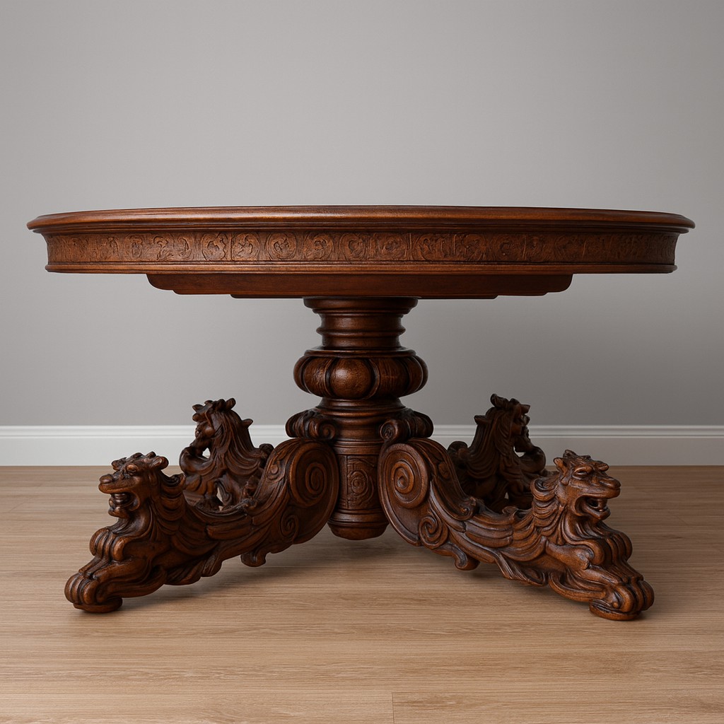 Huge Extendable Renaissance Style Table In Solid Walnut (504 Cm)