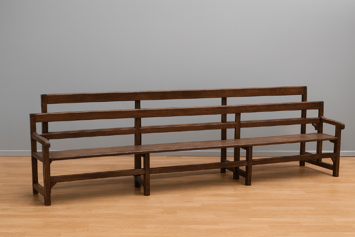 Large Pair Of Solid Wood Arm And Back Benches 