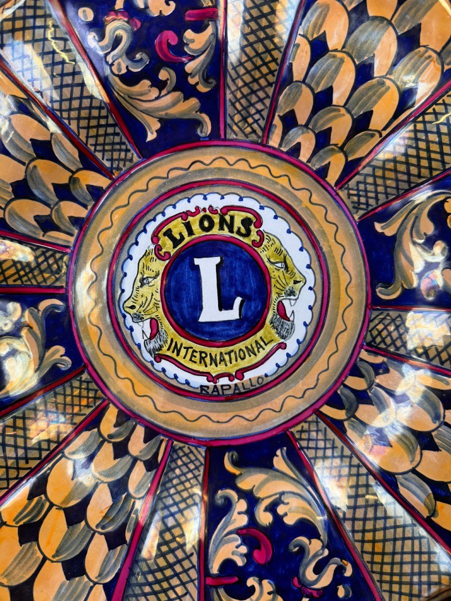 Large And Rare Enameled Ceramic Plate Made For The Lion's Club By Garofoli Gualdo -photo-2