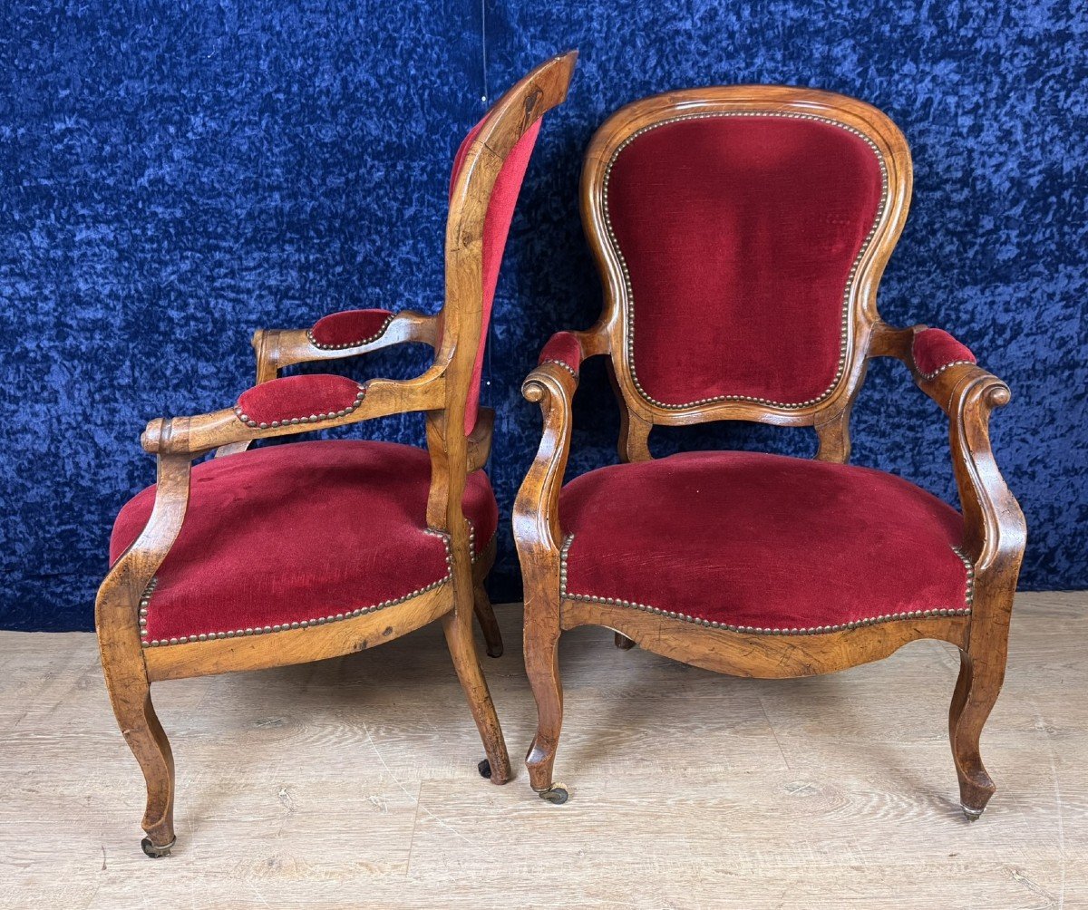 Pair Of Louis Philippe Period Armchairs In Walnut -photo-4