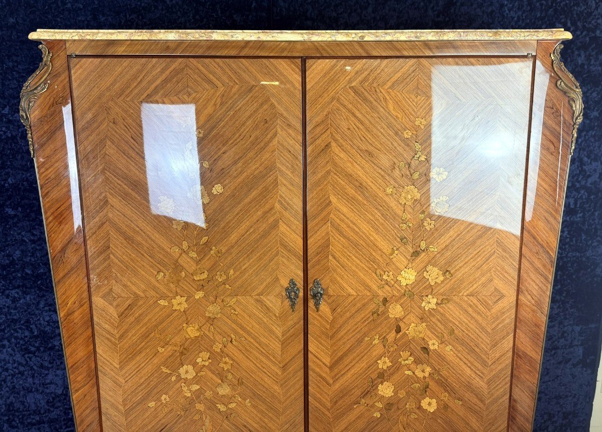 Lxv Curved Cabinet In Rosewood And Marquetry With Floral Decorations Circa Mid-20th Century-photo-2