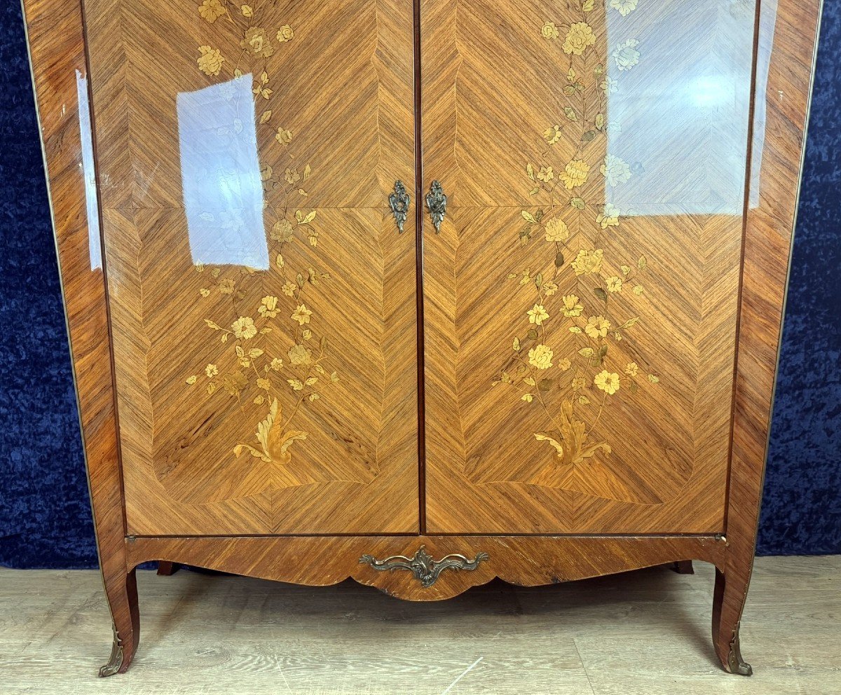 Lxv Curved Cabinet In Rosewood And Marquetry With Floral Decorations Circa Mid-20th Century-photo-3