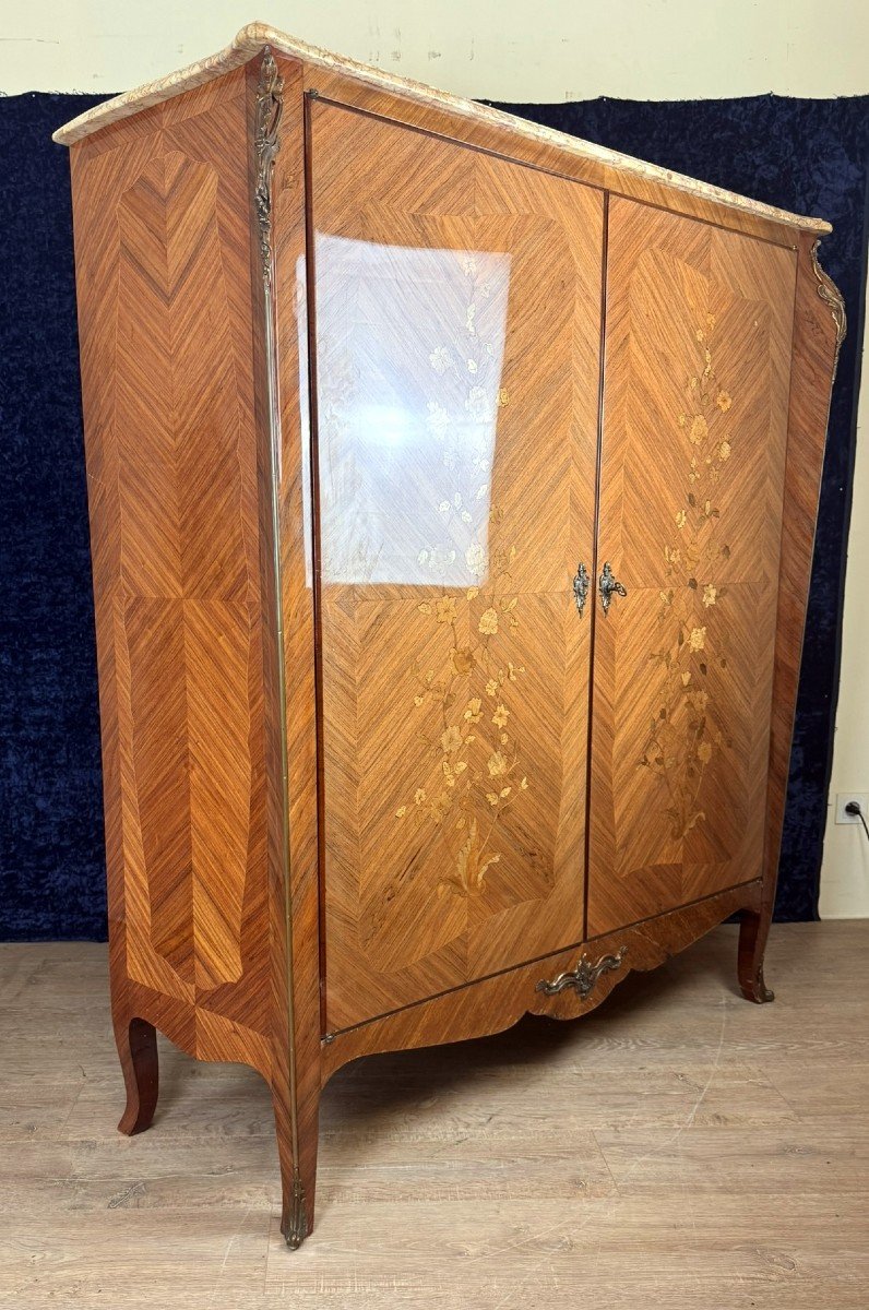 Lxv Curved Cabinet In Rosewood And Marquetry With Floral Decorations Circa Mid-20th Century-photo-4