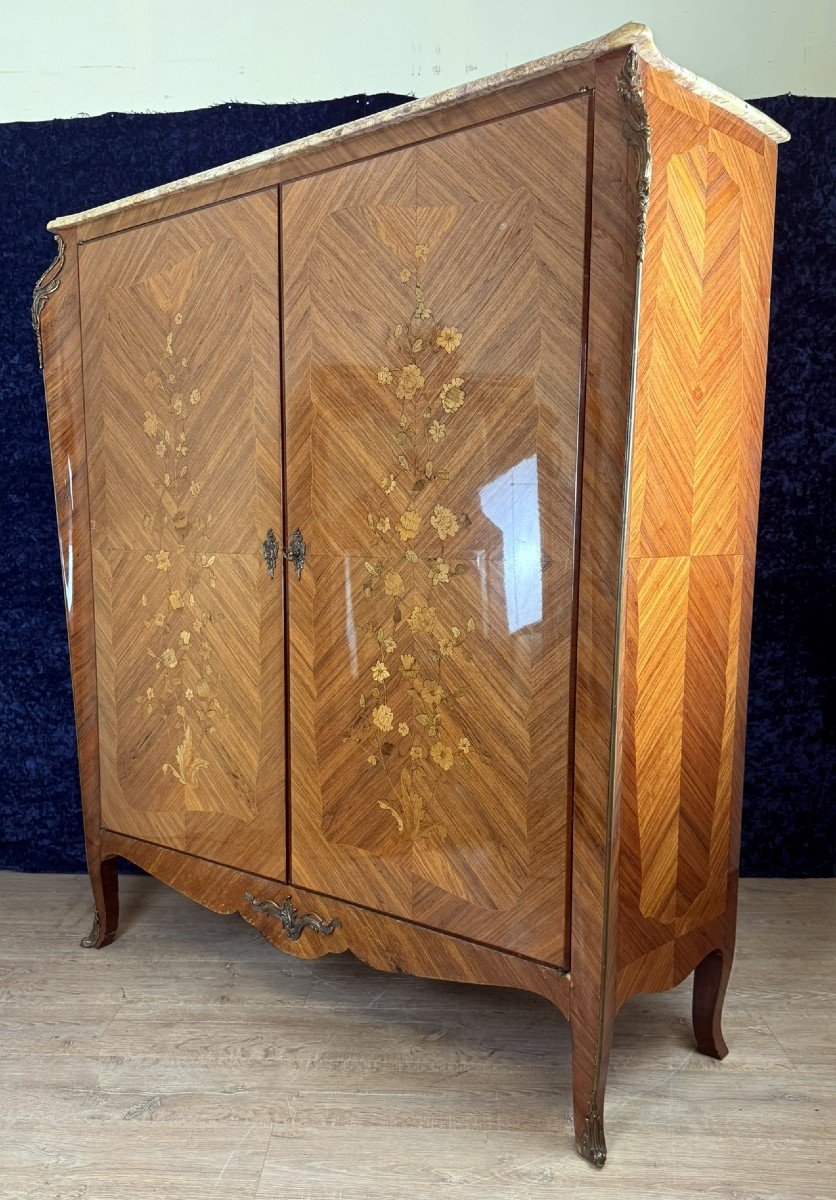 Lxv Curved Cabinet In Rosewood And Marquetry With Floral Decorations Circa Mid-20th Century-photo-6