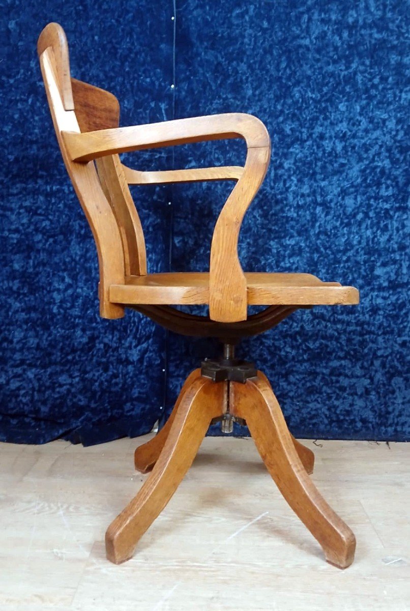 According To Thonet: Beautiful American Office Armchair With System In Solid Oak Circa 1930-photo-3