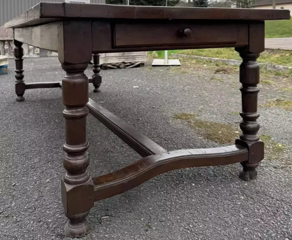 Huge Louis XIII Style Solid Oak Farmhouse Table Circa 1900-1930-photo-1