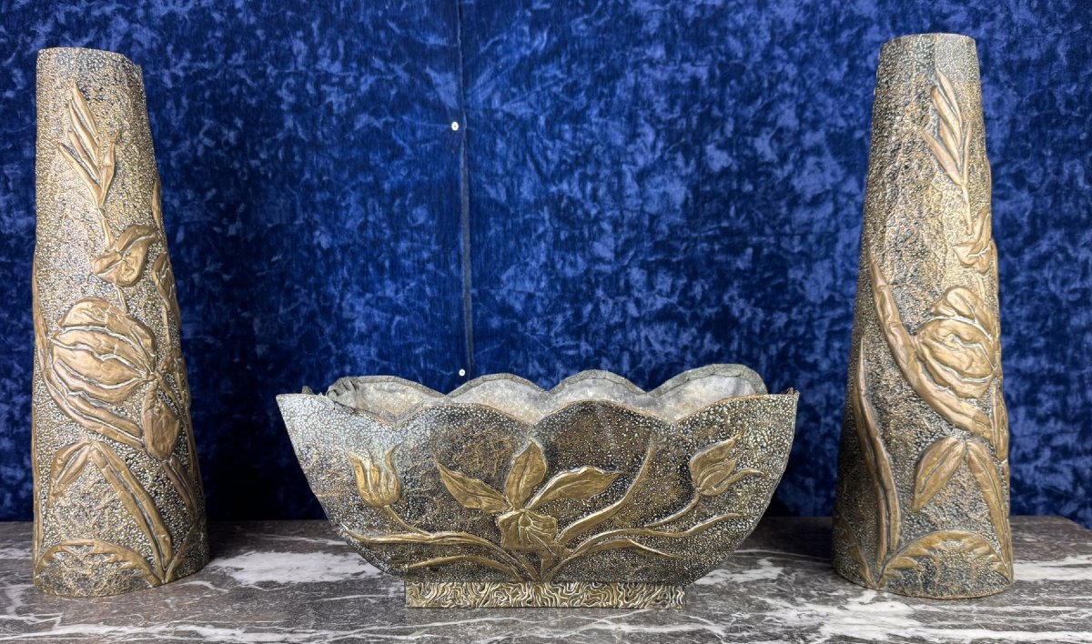 Garniture Tryptique époque Art Nouveau Vers 1900-photo-2