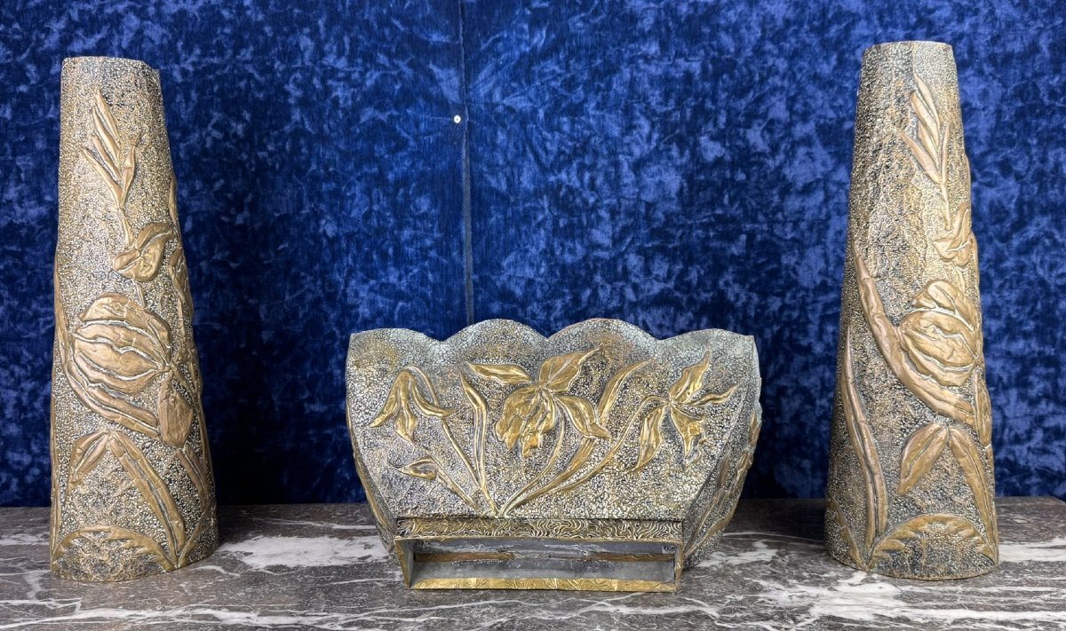 Garniture Tryptique époque Art Nouveau Vers 1900-photo-3