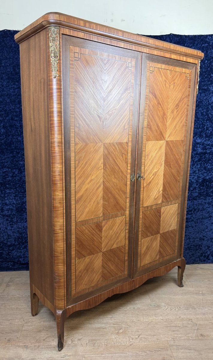 Louis XV Style Armoire In Marquetry, 20th Century -photo-3