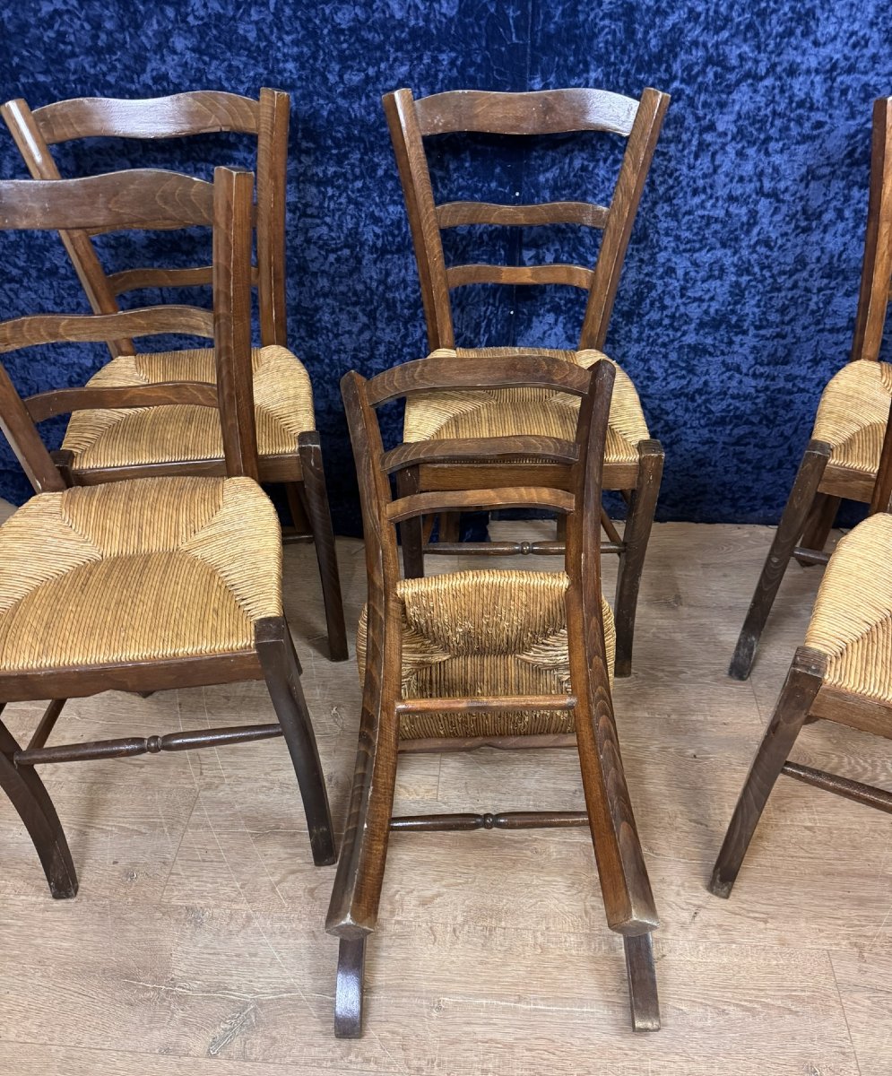 Série De 6 Chaises Rustiques En Hétre A Assises Paillées -photo-7