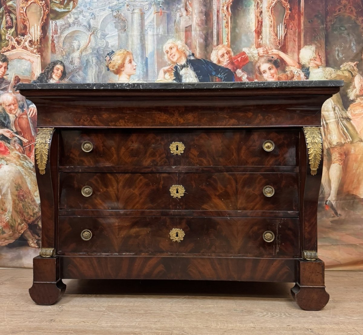 Commode Empire Restauration En Acajou Et Bronzes Dorés-photo-1