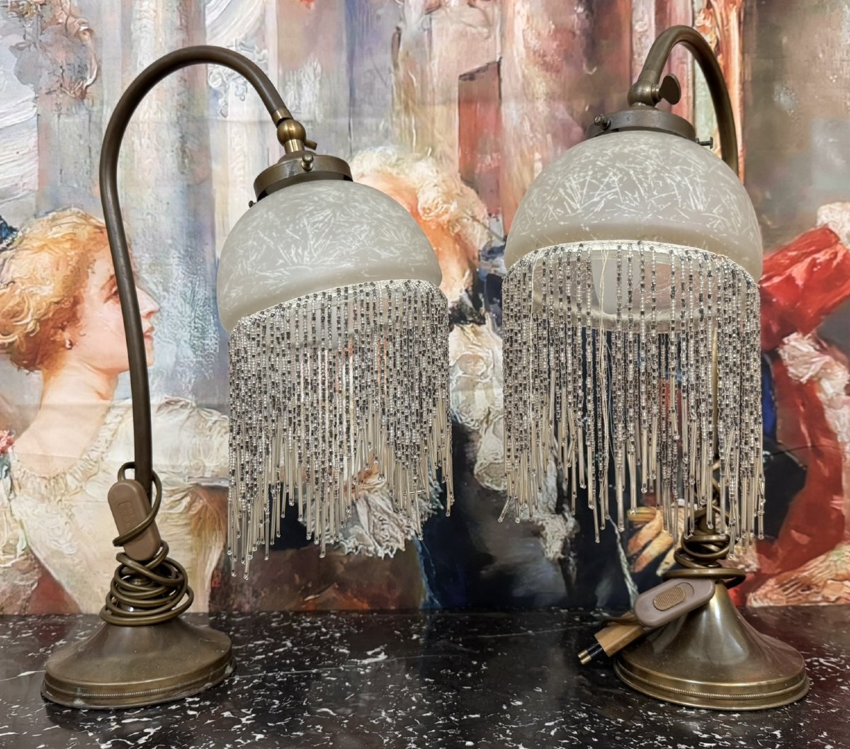 Paire De Lampes A Poser Vintage Style Art Nouveau-photo-1