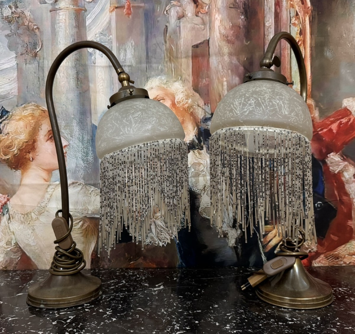 Paire De Lampes A Poser Vintage Style Art Nouveau