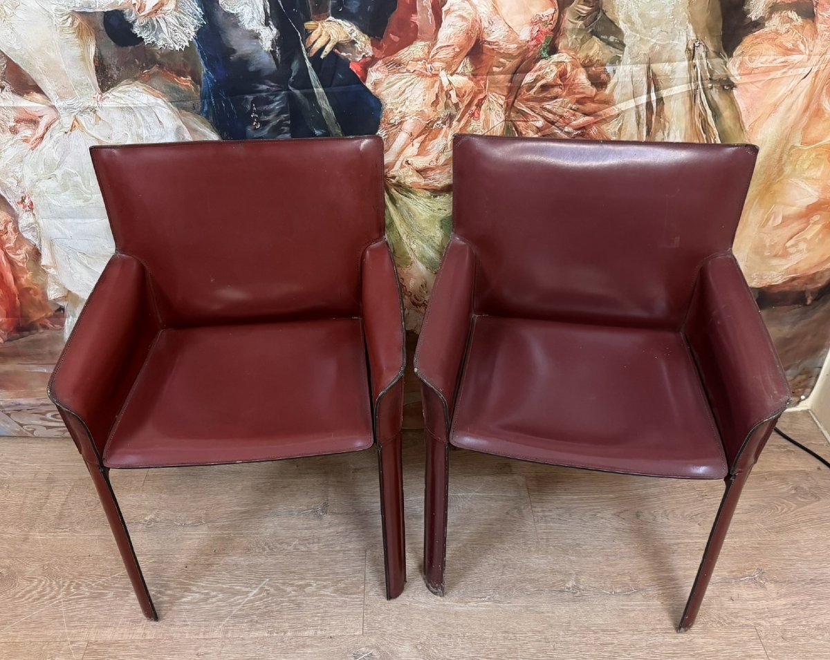Pair Of 1970s Leather Armchairs By De Couro Of Brazil (signed)-photo-1