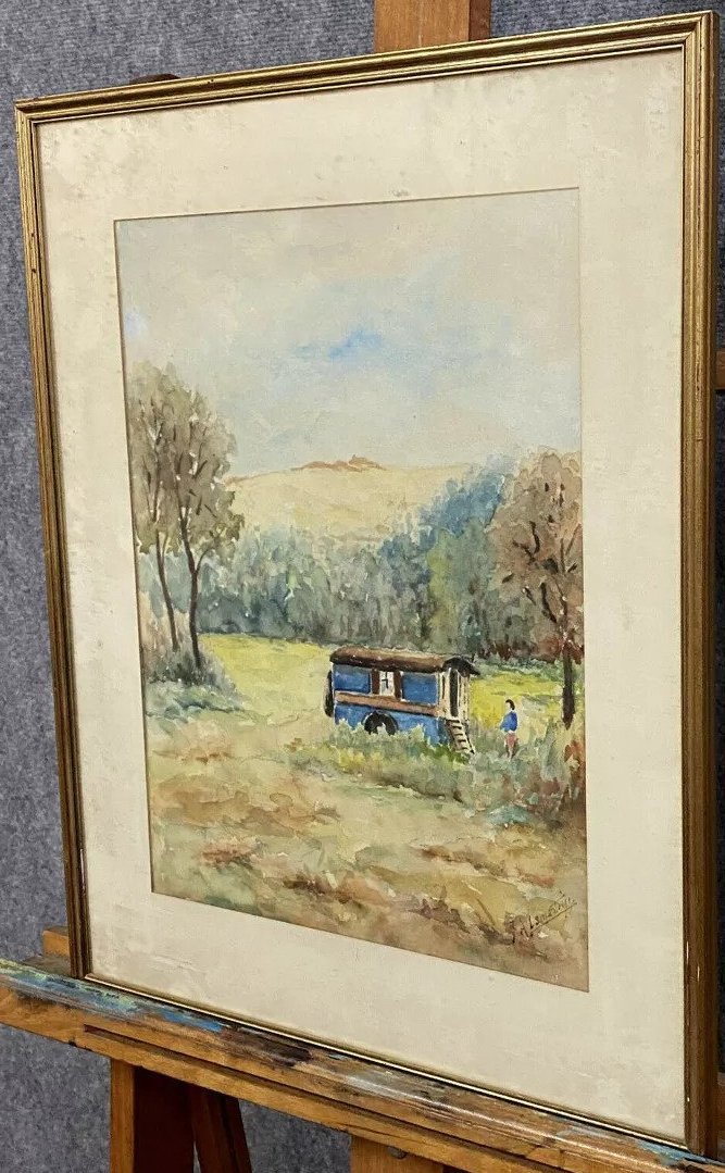 Tableau aquarelle vers 1930 signée en bas a droite-photo-1