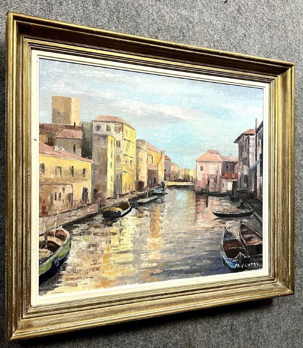Oil Painting On Canvas View Of A Canal In Burgundy-photo-4