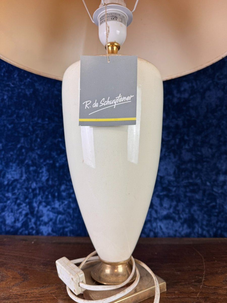 Robert De Schuytener: Large Ceramic And Gilded Brass Lamp -photo-2