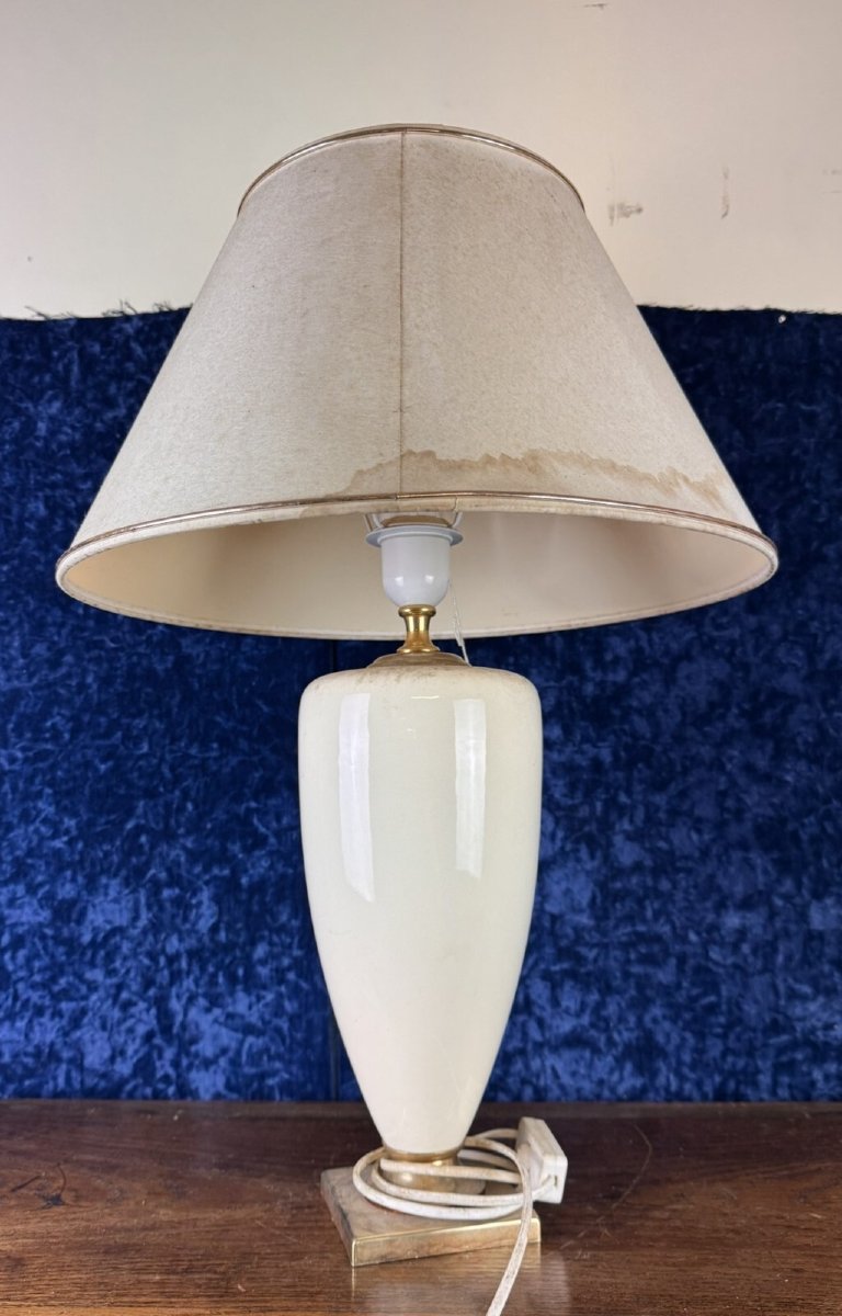 Robert De Schuytener: Large Ceramic And Gilded Brass Lamp -photo-3