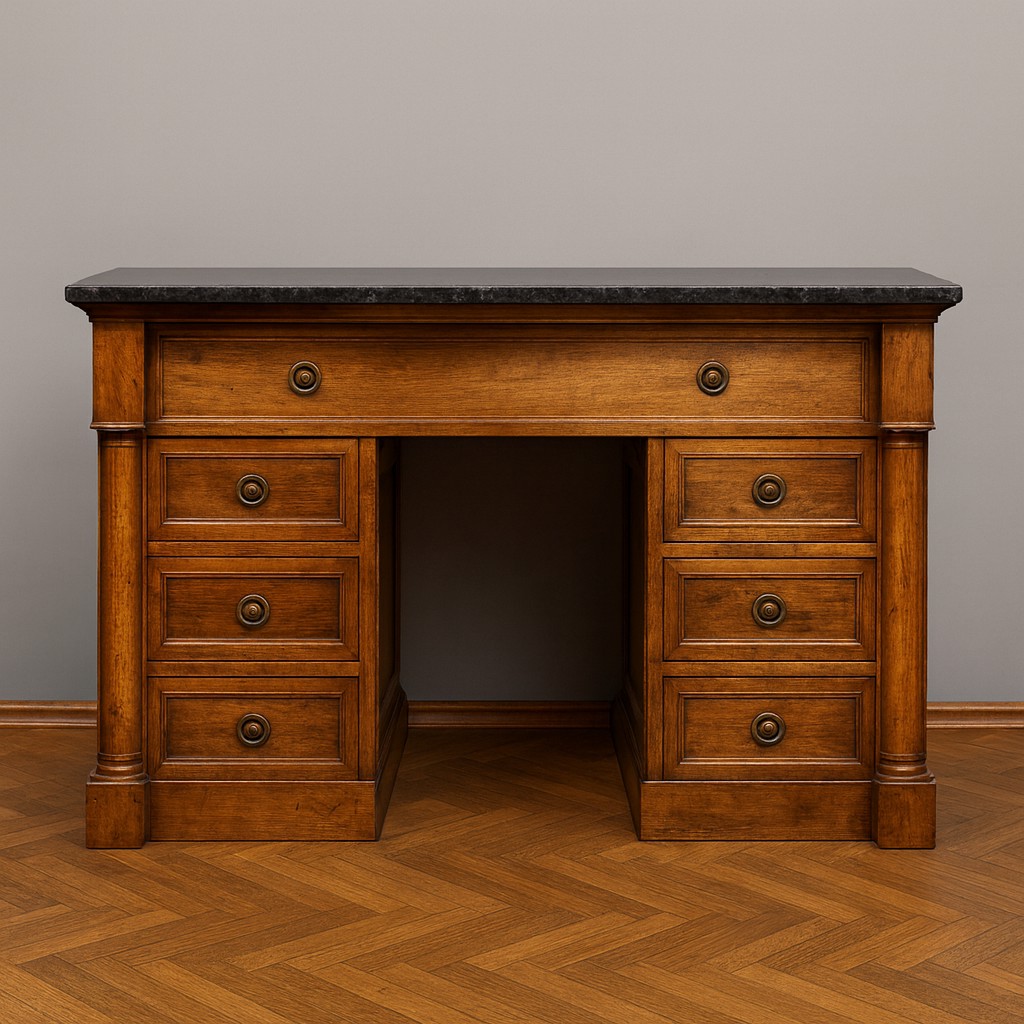 Empire Style Counter Desk With Pedestals In Blond Mahogany