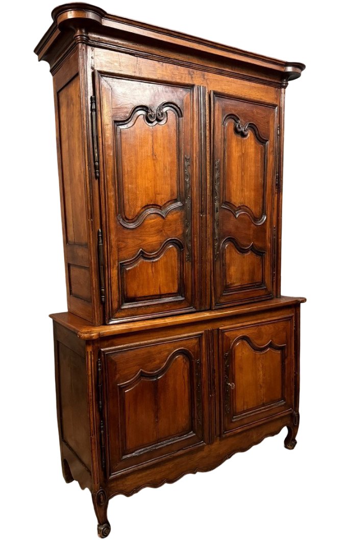 buffet deux corps style Louis XV en merisier et noyer -photo-5