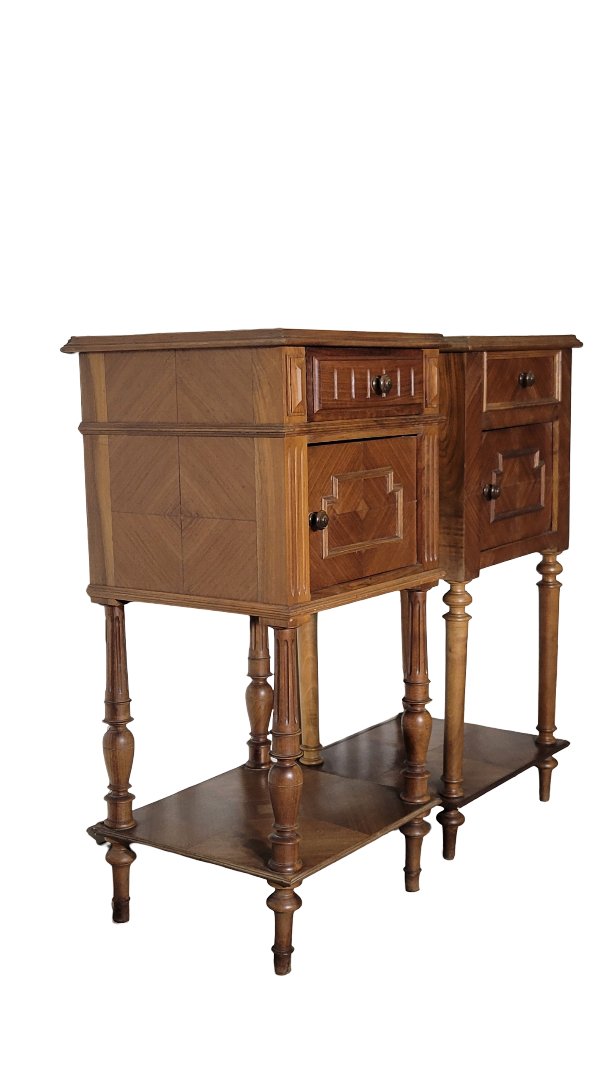 Pairs Of Louis XVI Style Bedside Tables In Walnut-photo-2