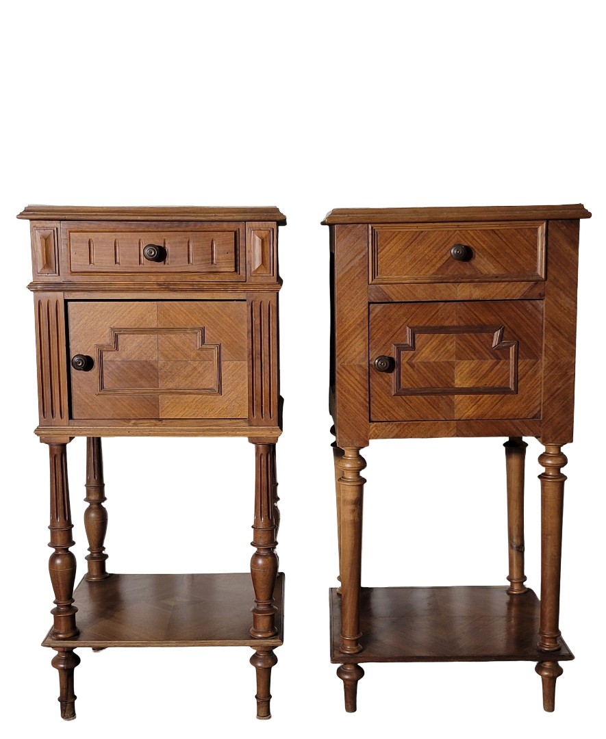 Pairs Of Louis XVI Style Bedside Tables In Walnut