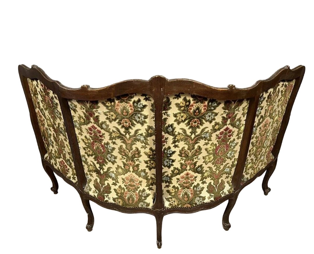 Rare Banquette d'angle / caqueteuse style Louis XV en bois sculpté -photo-3