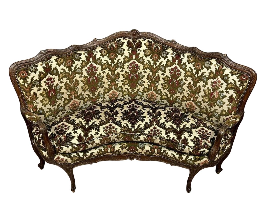 Rare Banquette d'angle / caqueteuse style Louis XV en bois sculpté -photo-4
