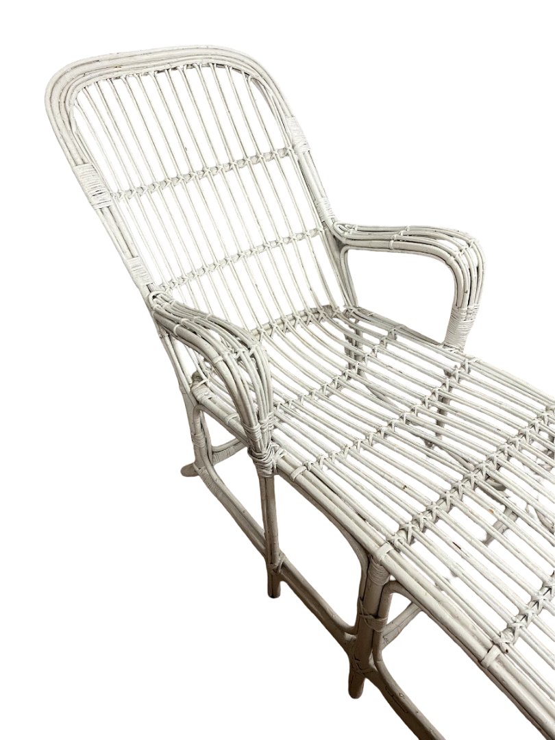 Transat ou chaise longue Vintage en rotin laqué -photo-4