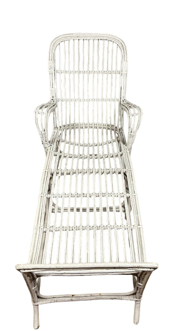 Transat ou chaise longue Vintage en rotin laqué -photo-5