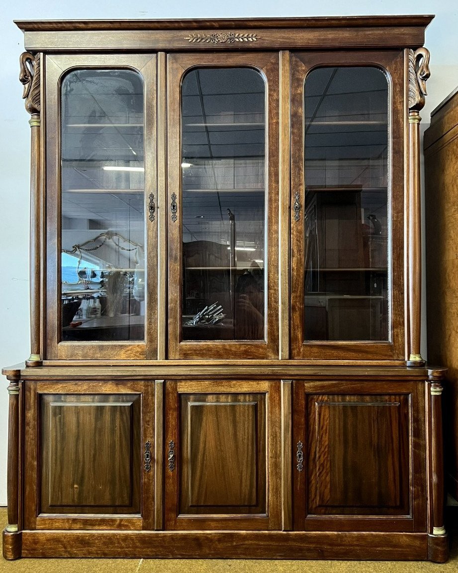 Empire Style Mahogany Swan-neck Bookcase -photo-5