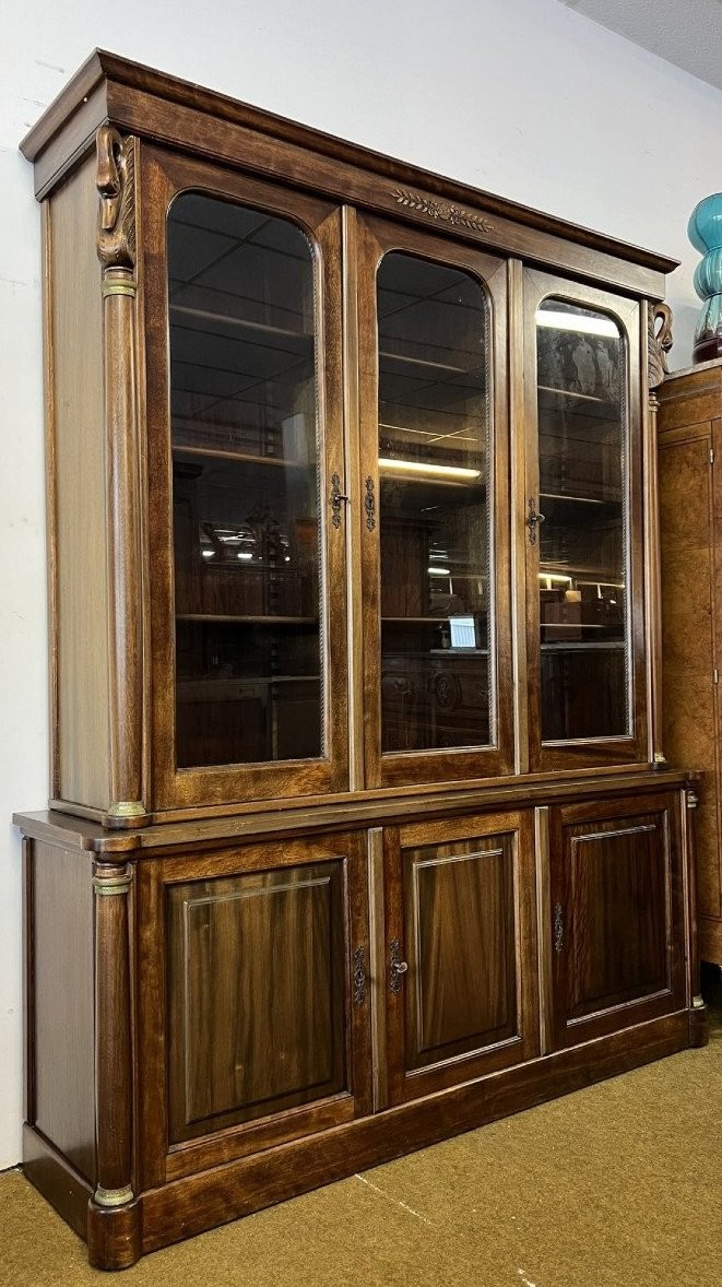 Empire Style Mahogany Swan-neck Bookcase 