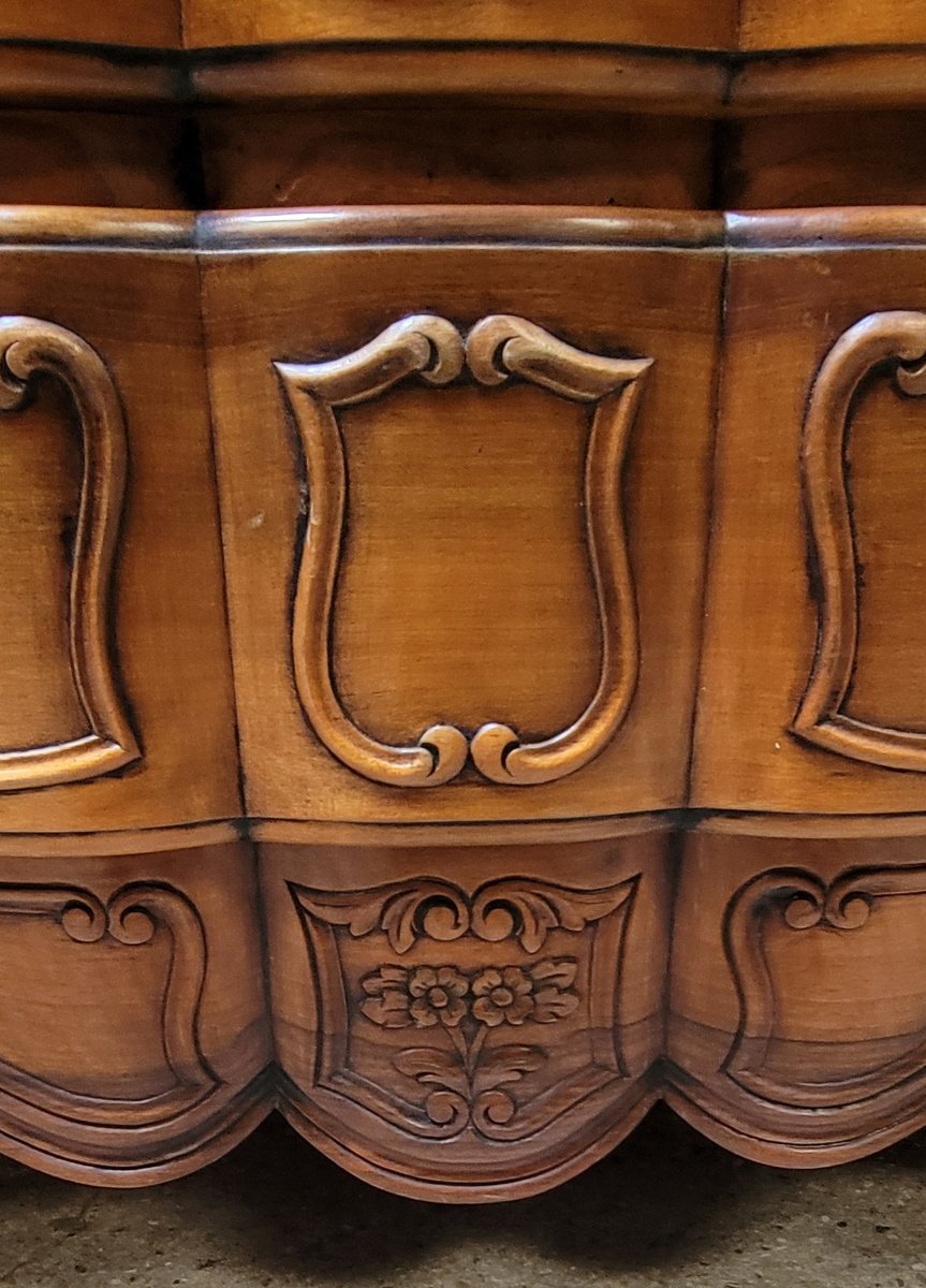 Louis XV Style Crossbow Chest Of Drawers Stamped In Cherry Wood-photo-4