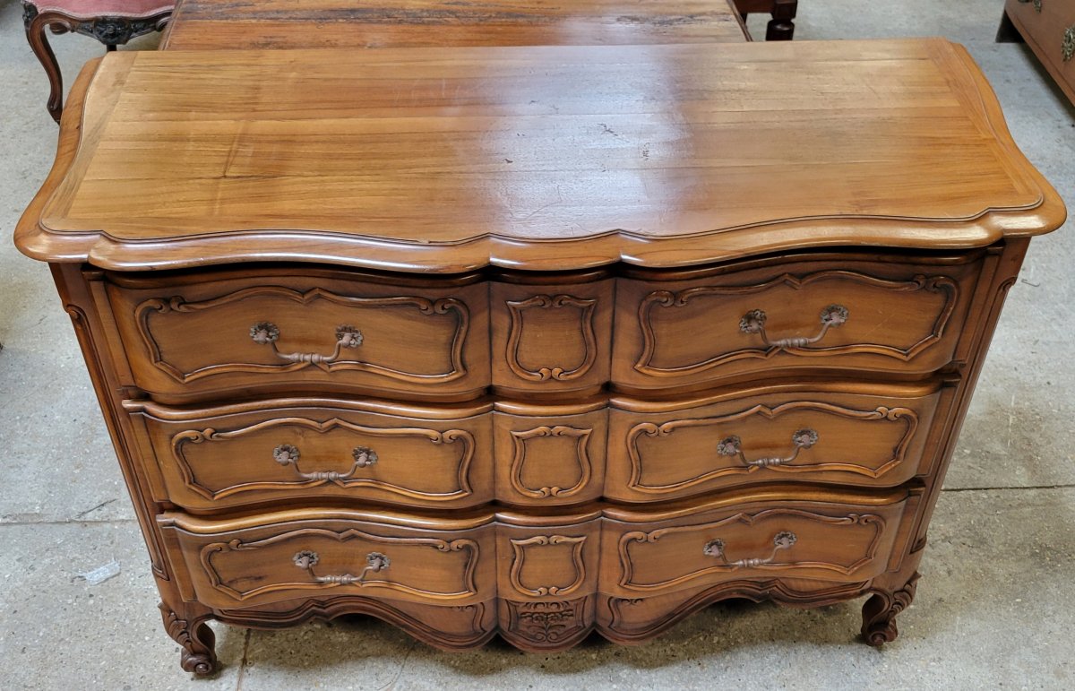 Louis XV Style Crossbow Chest Of Drawers Stamped In Cherry Wood-photo-6