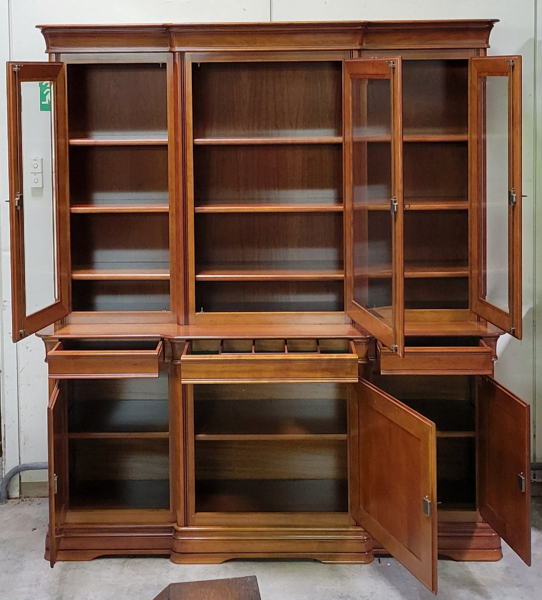 Very Large Vintage Louis Philippe Style Bookcase In Cherry Wood-photo-3
