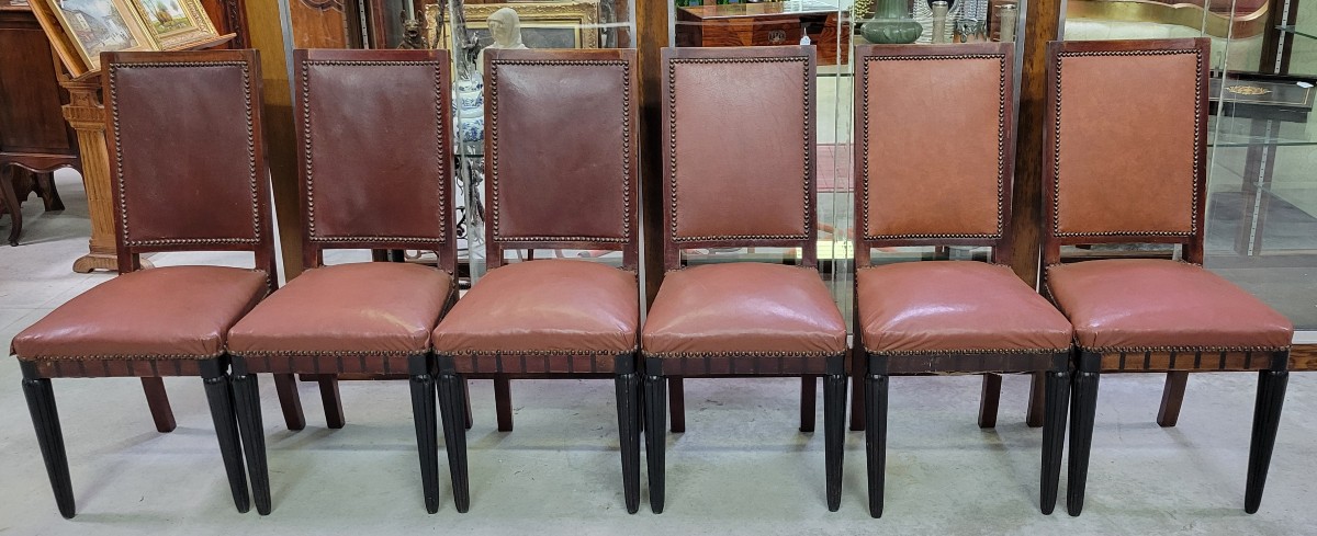 Set Of 6 Art Nouveau Mahogany Chairs Circa 1900