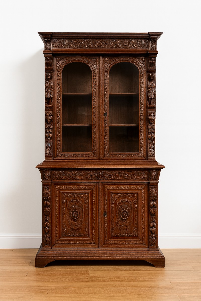 Buffet de pavillon de chasse en bois massif sculpté 