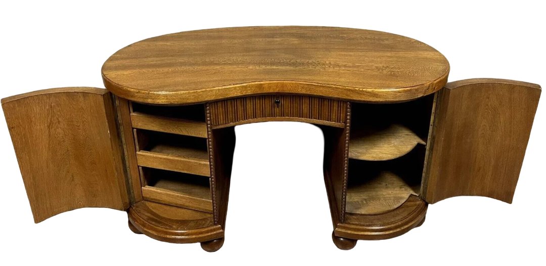 Bureau de centre en chêne et noyer époque art nouveau -photo-2
