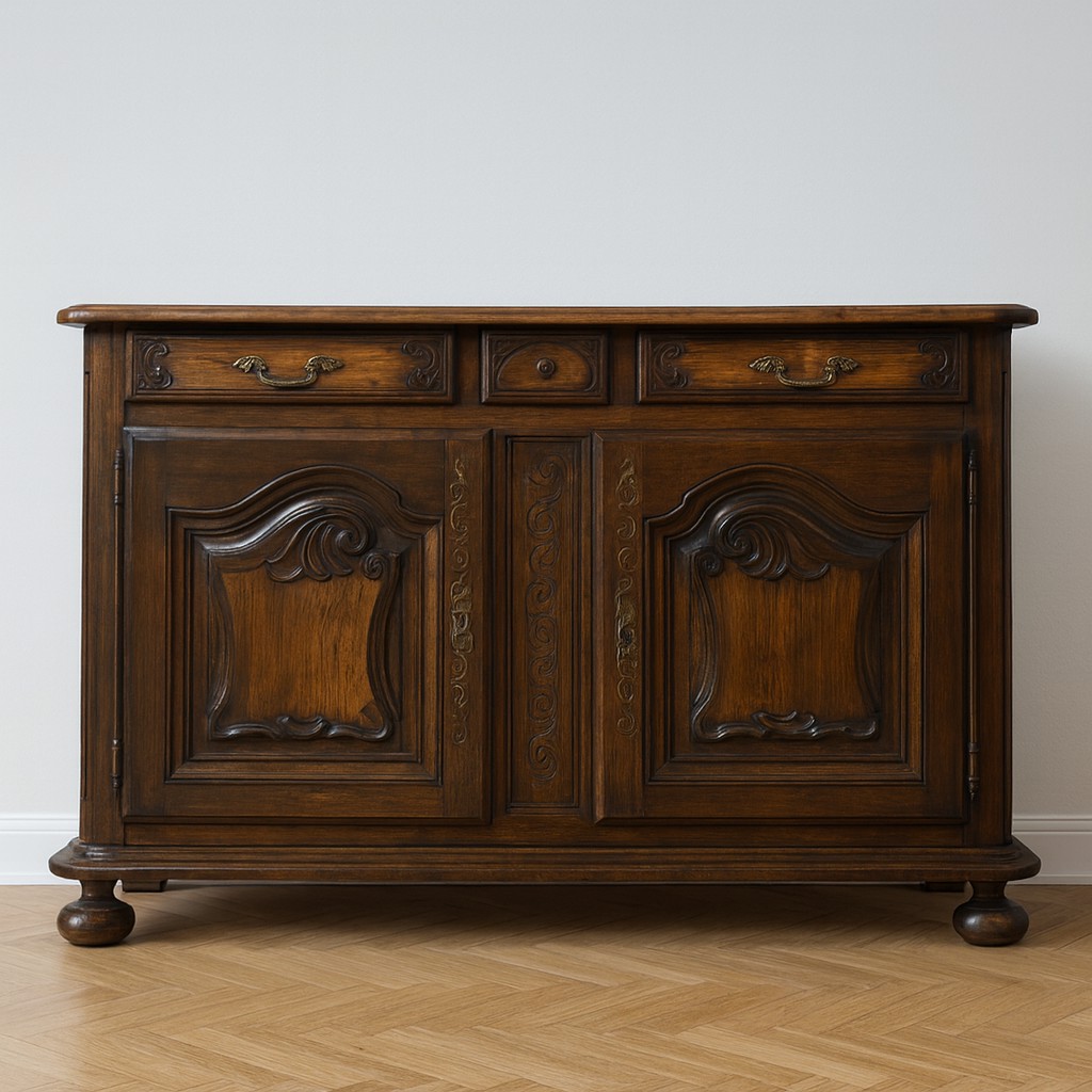 Louis XIII Period Burgundy Sideboard In Solid Oak And Walnut 