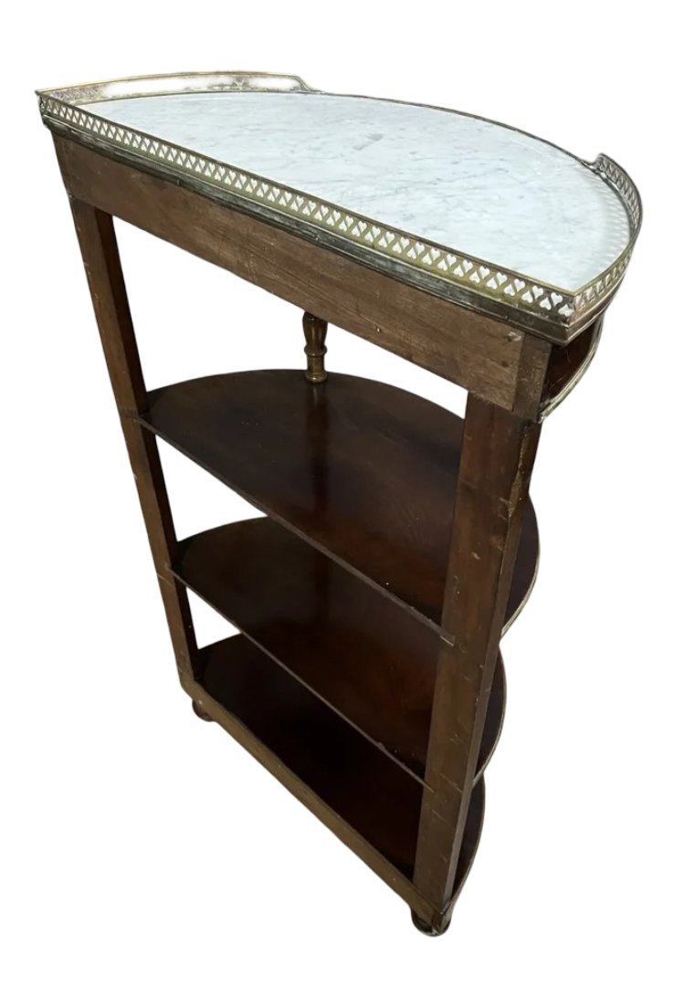 Console étagère Parisienne de forme demi lune style Louis XVI en acajou -photo-5